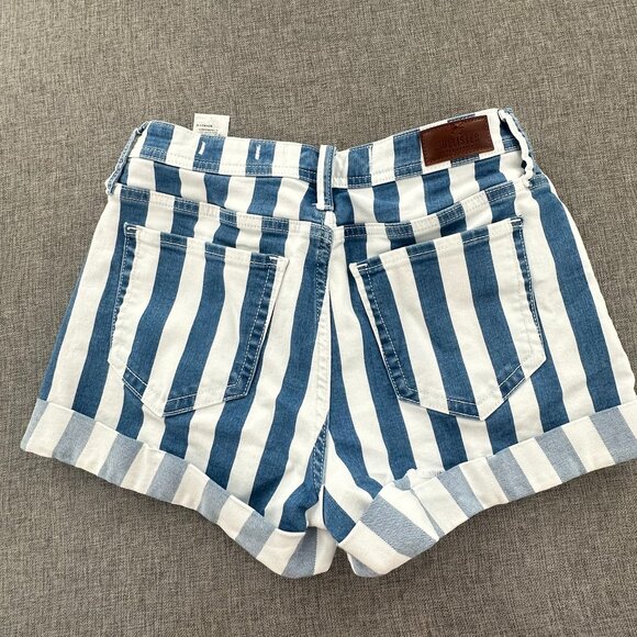 Hollister High Rise Cuffed Shorts Striped Blue White Button Up 5/27 Waist Cotton - Picture 9 of 12